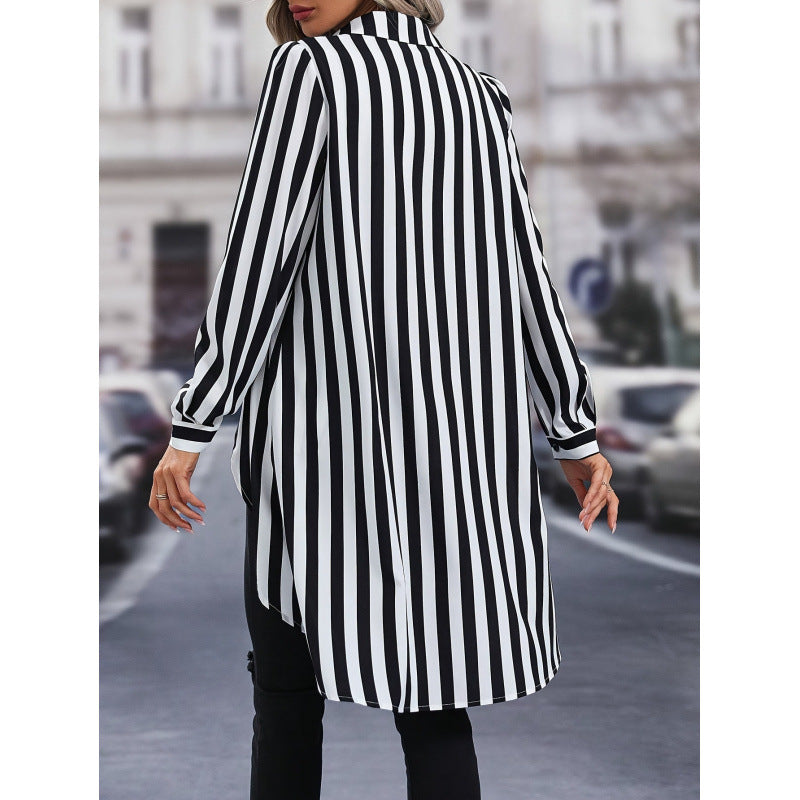 Damen Langarm Hemdbluse im modernen Streifenlook mit asymmetrischem Schnitt R&B