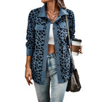 Damen tierisches Print-Langarm-Hemdjacke mit aufgesetzten Taschen R&B