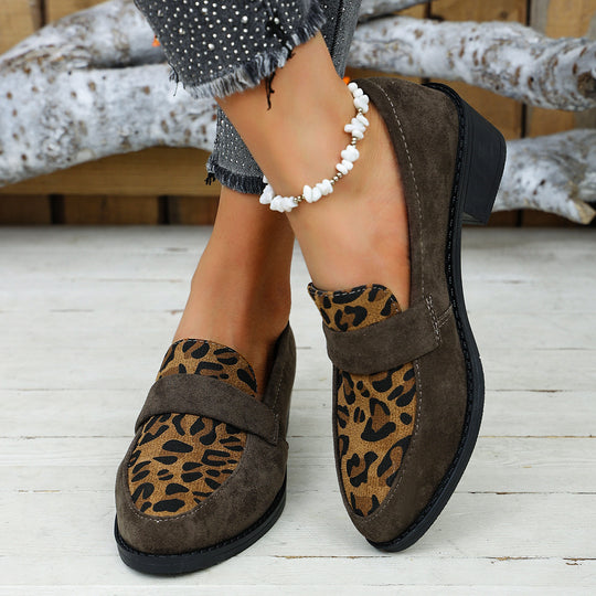 Damen Mokassin-Schuhe mit modischem Leopardenmuster und komfortablem Blockabsatz R&B