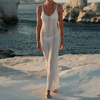 Damen Häkel-Strandkleid mit tiefem V-Ausschnitt und feiner Lochstickerei R&B