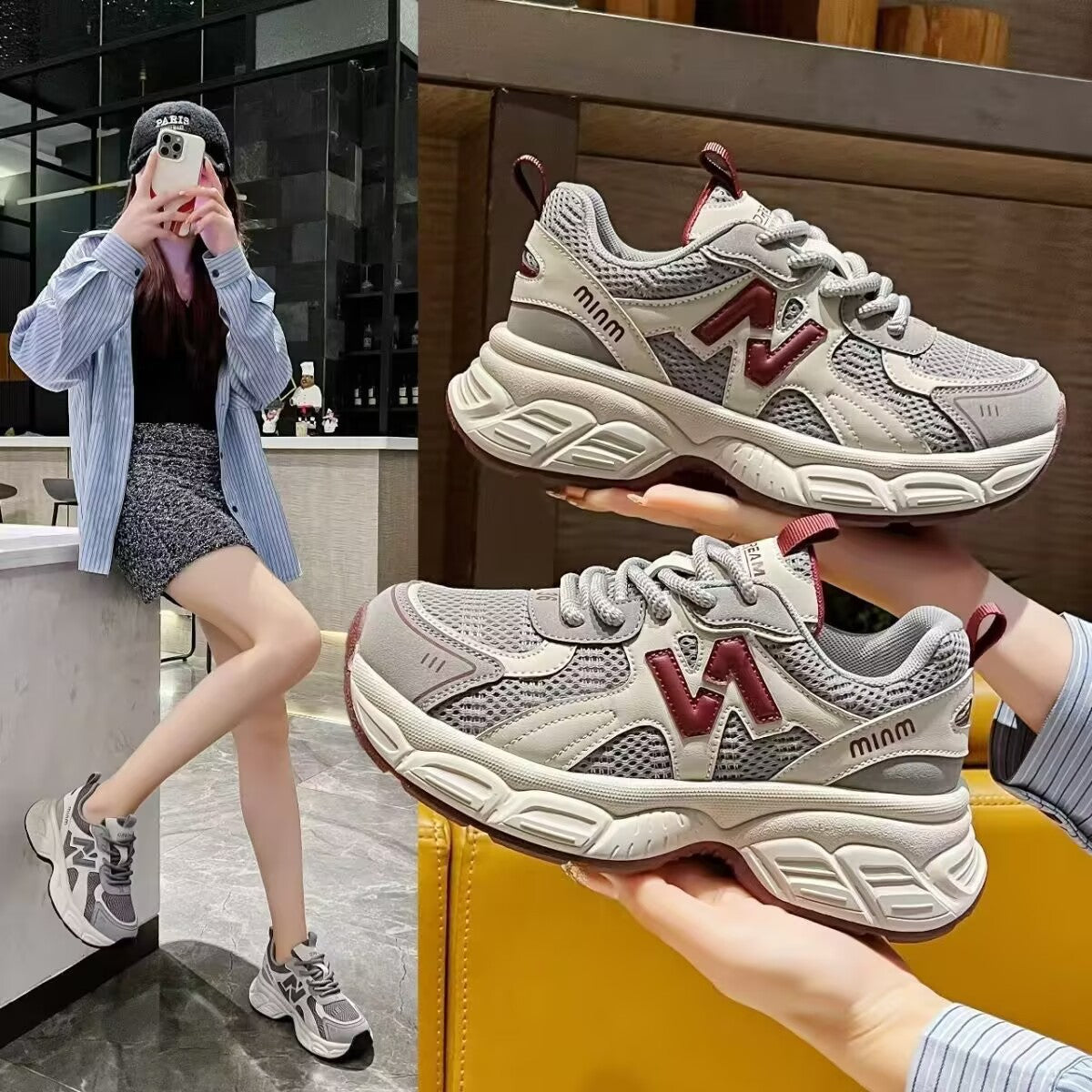 Damen Sportliche Sneakers mit atmungsaktivem Mesh-Obermaterial und flexibler Dämpfung R&B