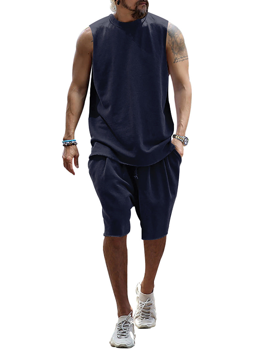 Herren sportliches Tanktop und Shorts-Set aus hochwertigem Baumwollmix R&B