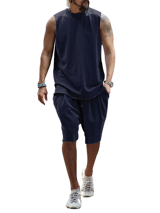 Herren sportliches Tanktop und Shorts-Set aus hochwertigem Baumwollmix R&B