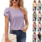 Damen Elegante Bluse mit Rüschenärmeln und Lochmuster R&B