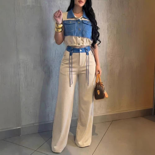 Damen Modischer Overall mit Denim-Design und Stylish-Bund R&B
