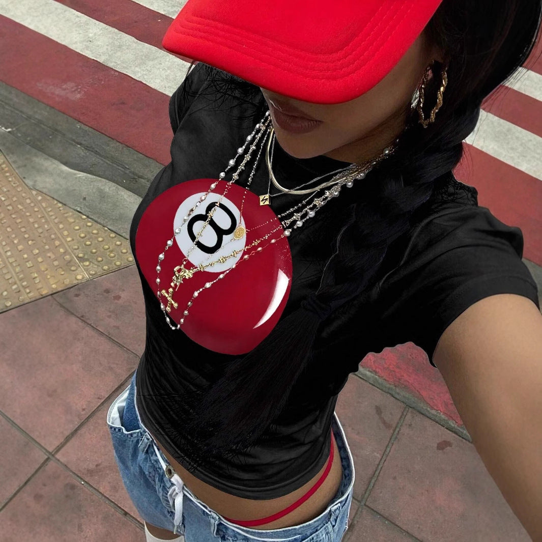 Damen Crop-T-Shirt mit kreativem Telefon-Design R&B