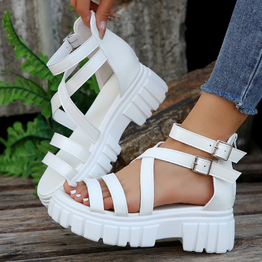 Damen Plateausandalen mit verstellbaren Riemen und robustem Profil R&B
