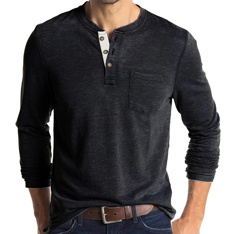 Herren Langarm-Hemd mit Knopfleiste und Brusttasche R&B