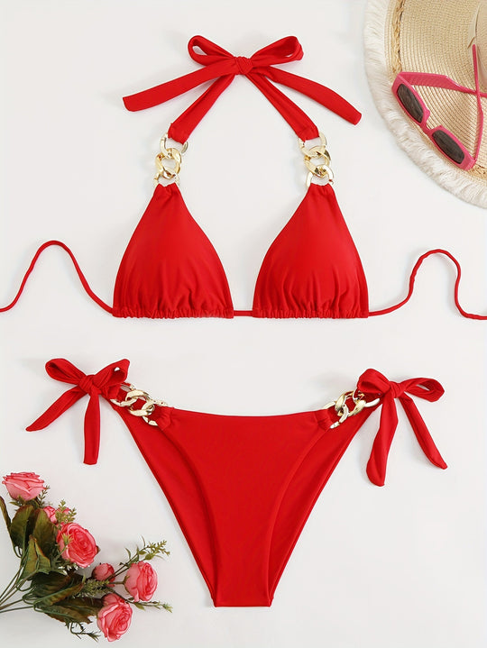 Damen Triangel-Bikini mit modischen Kettenakzenten R&B