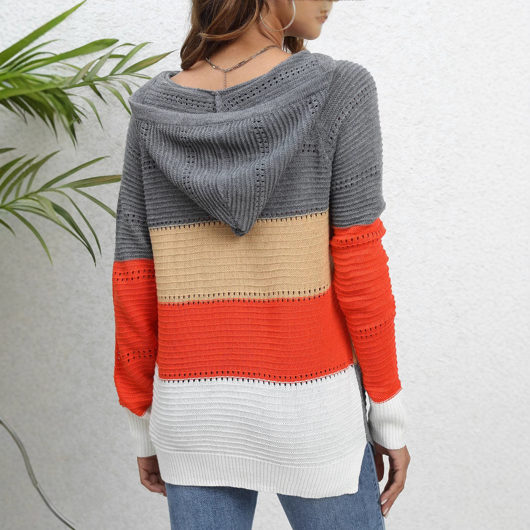 Damen lässiger Kapuzenpullover mit modischem Farbblockdesign R&B