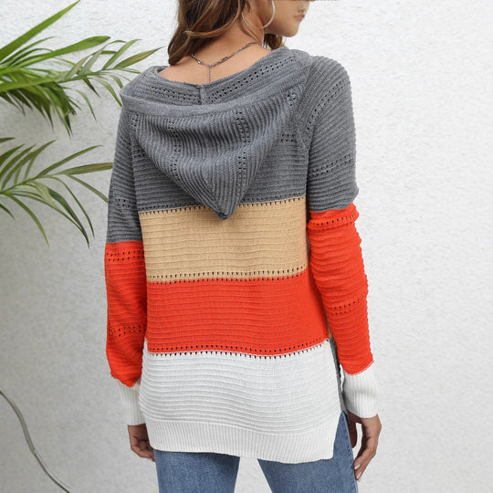 Damen lässiger Kapuzenpullover mit modischem Farbblockdesign R&B