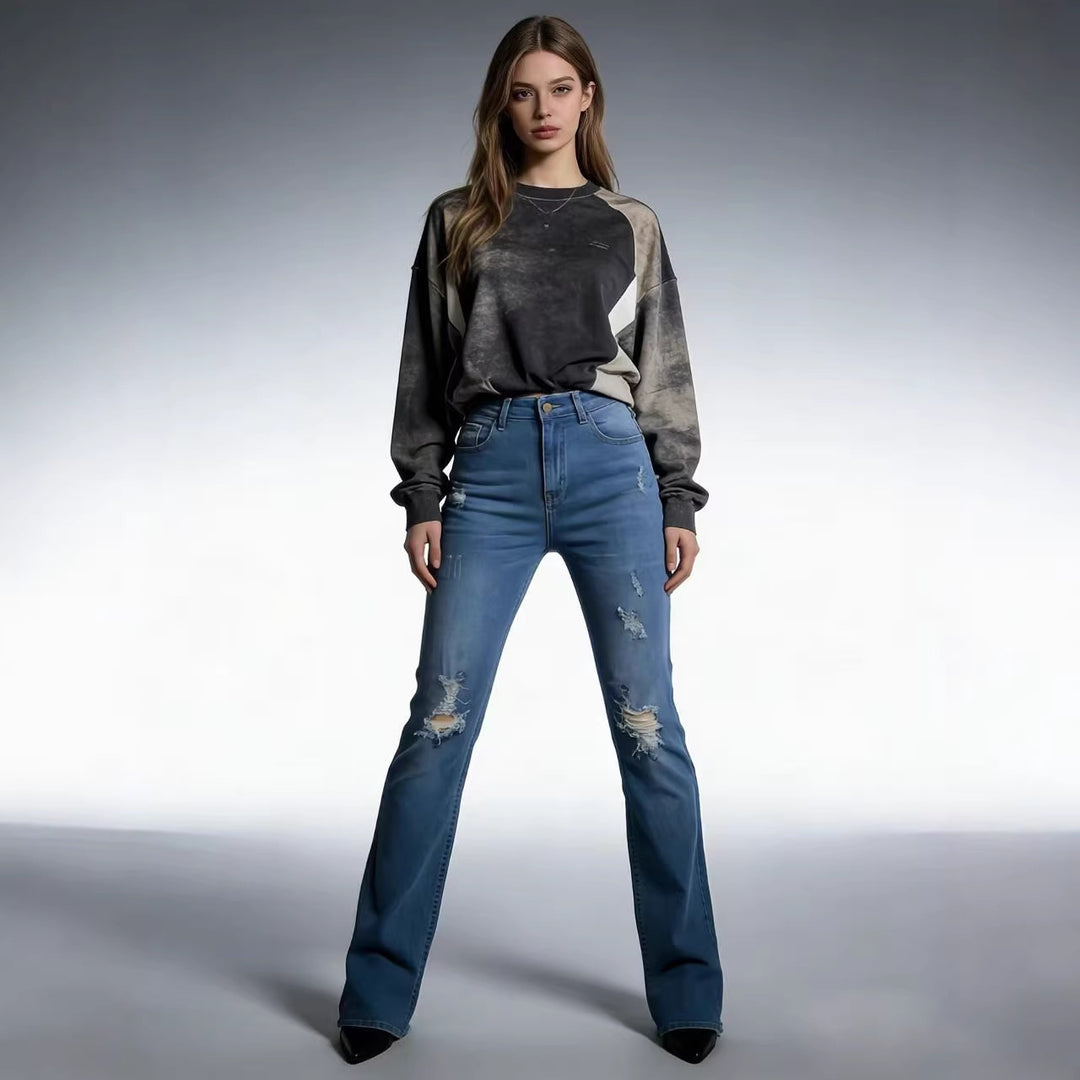 Damen lässige Skinny-Jeans im modernen Destroyed-Look R&B