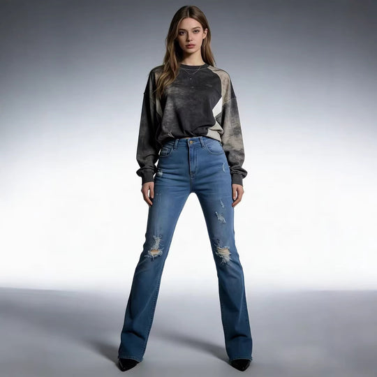 Damen lässige Skinny-Jeans im modernen Destroyed-Look R&B
