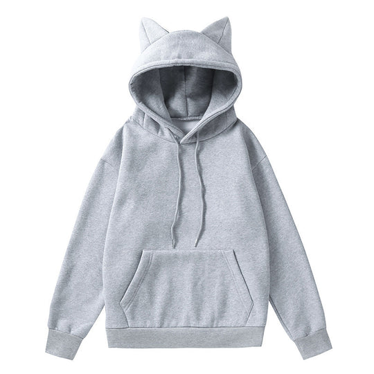 Damen Hoodie mit Katzenohren und Kängurutasche R&B