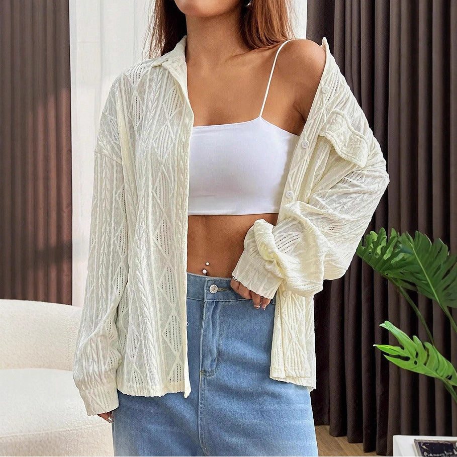 Damen lässige Bluse mit Jacquard-Muster R&B
