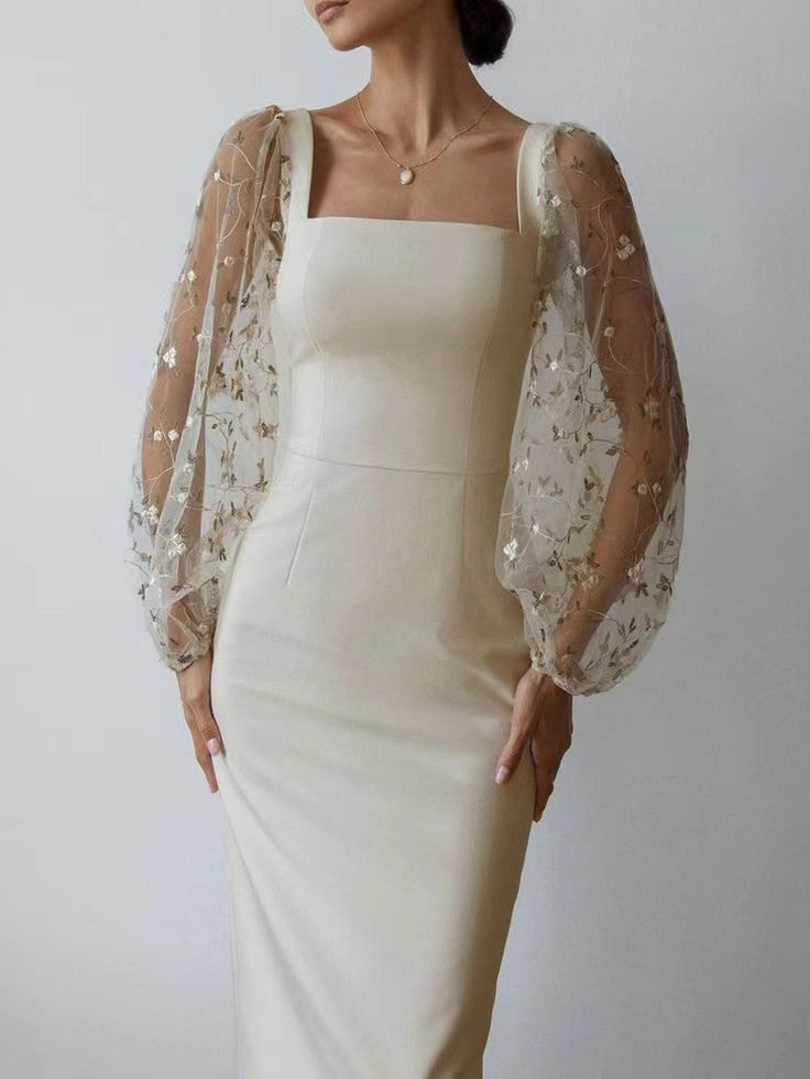 Damen Kleid mit romantischen transparenten Puffärmeln R&B