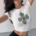 Damen Crop-T-Shirt mit floralem Design R&B