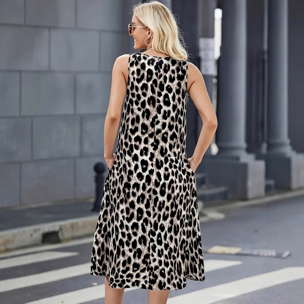 Damen Sommerkleid mit trendigem Leopardenmuster und praktischen Taschen R&B