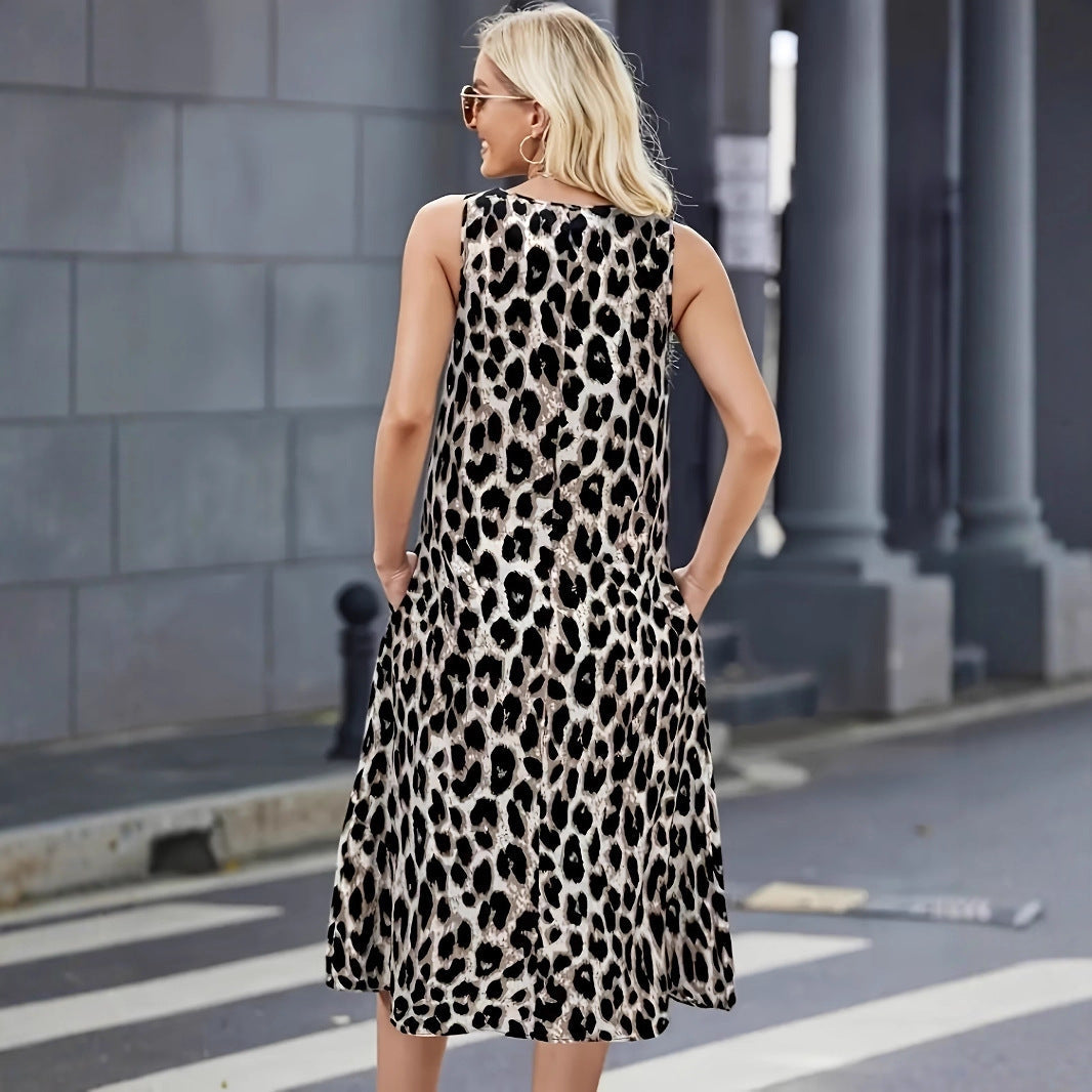 Damen Sommerkleid mit trendigem Leopardenmuster und praktischen Taschen R&B