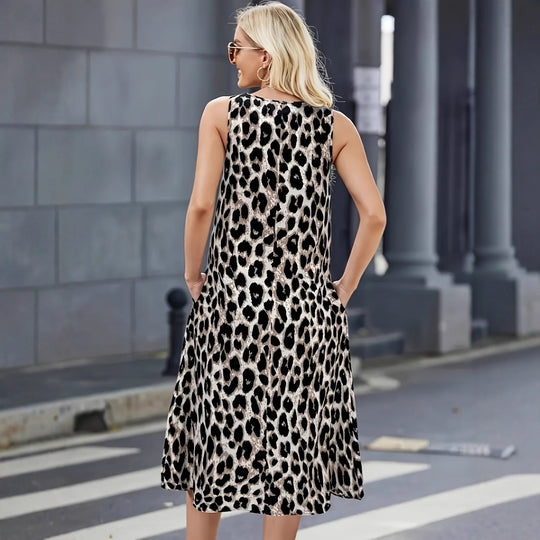 Damen Sommerkleid mit trendigem Leopardenmuster und praktischen Taschen R&B