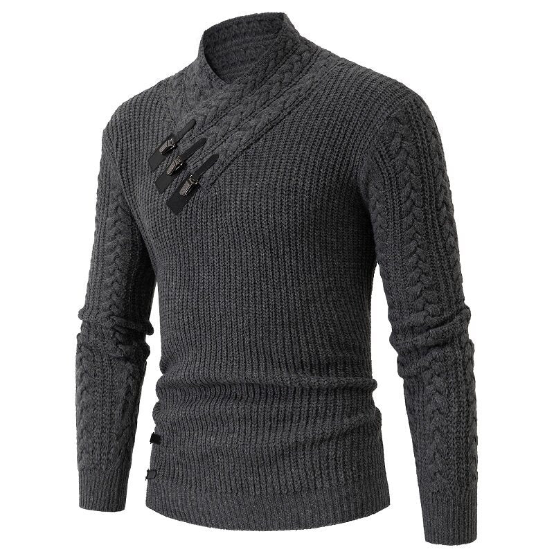 Herren Strickpullover mit elegantem Schalkragen und Zopfmuster R&B
