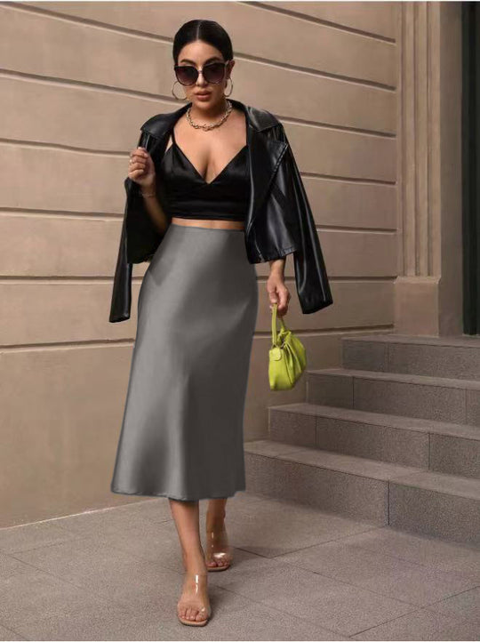 Damen Satin Rock mit schwingendem Saum und elegantem Schnitt R&B