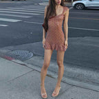 Damen Transparente Spitzenkleid mit Rüschen und floralem Muster R&B