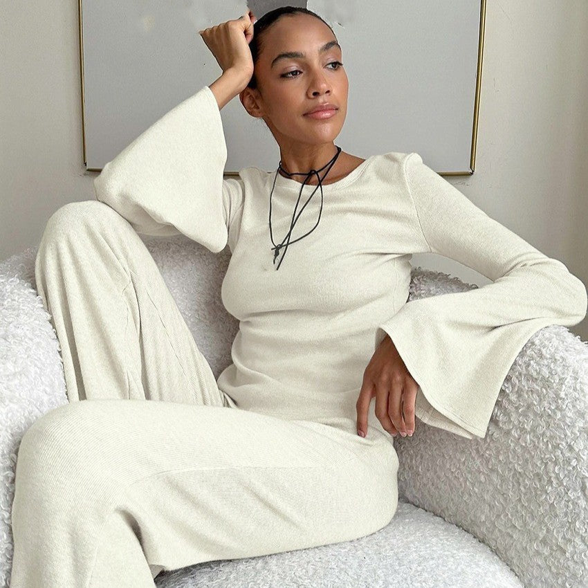 Damen Gemütlicher Loungeanzug mit weitem Bein und langärmeligem Oberteil R&B