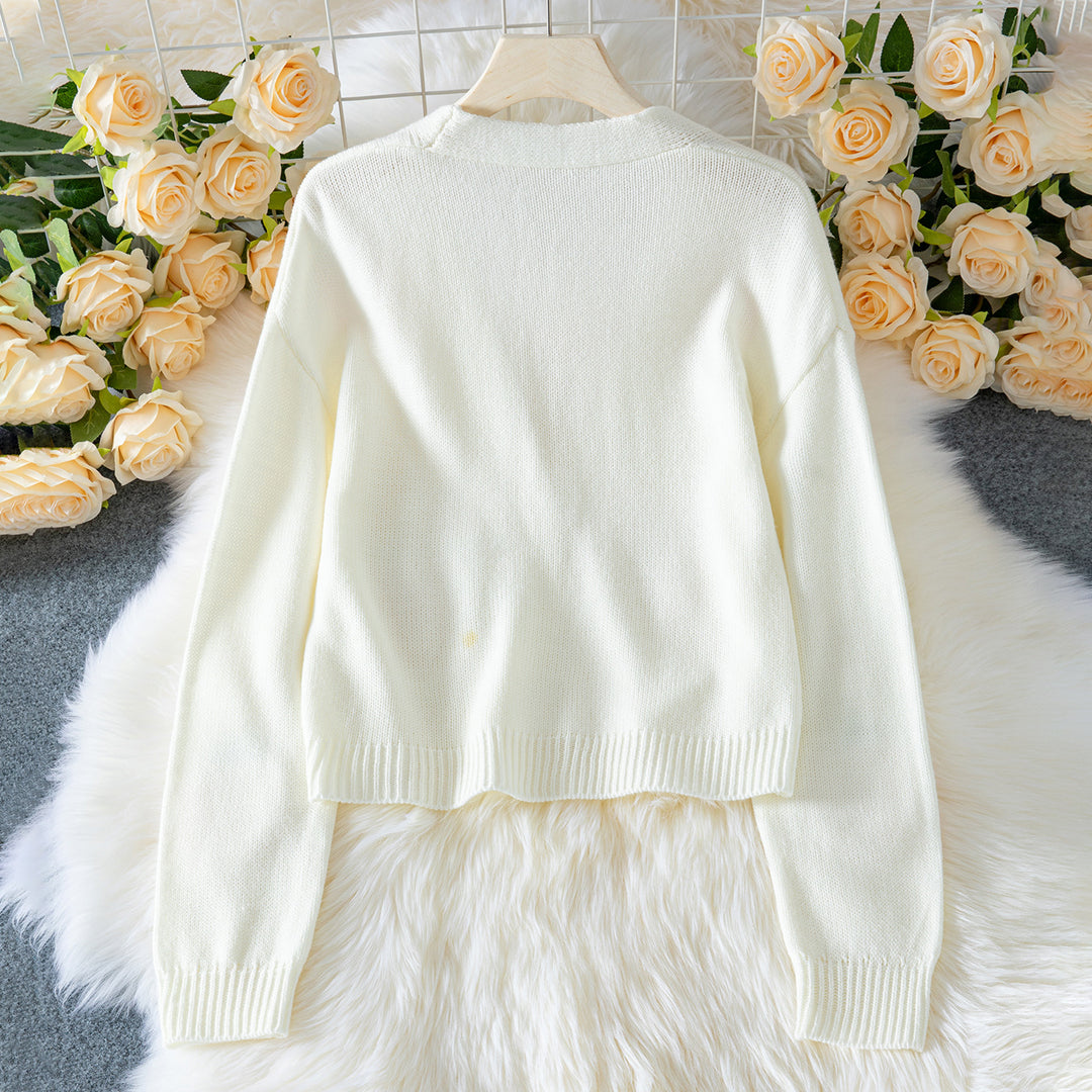 Damen lässige Strickjacke mit fruchtigen Applikationen und offenen Ärmeln R&B