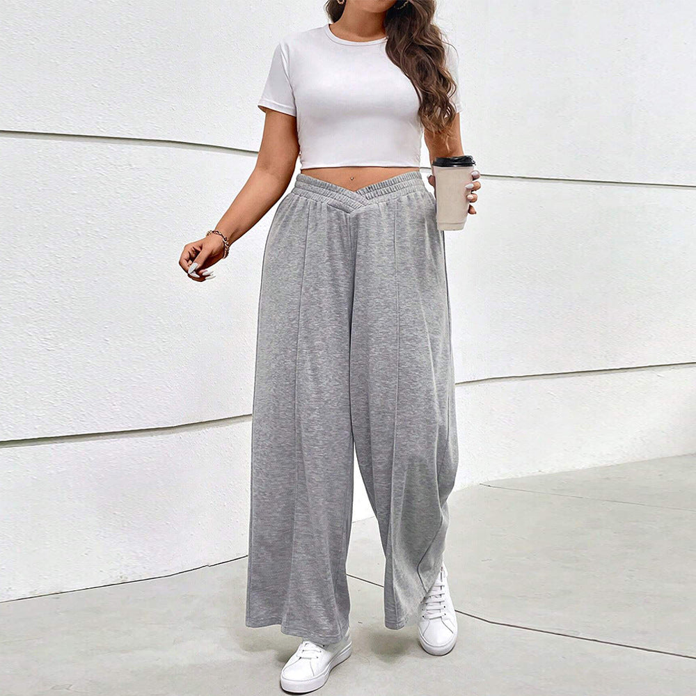 Damen weit geschnittene Freizeithose mit elastischem Bund und Cross-Over-Design R&B
