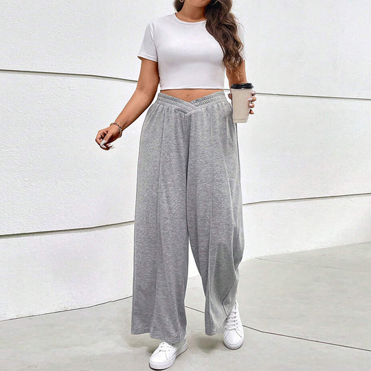 Damen weit geschnittene Freizeithose mit elastischem Bund und Cross-Over-Design R&B
