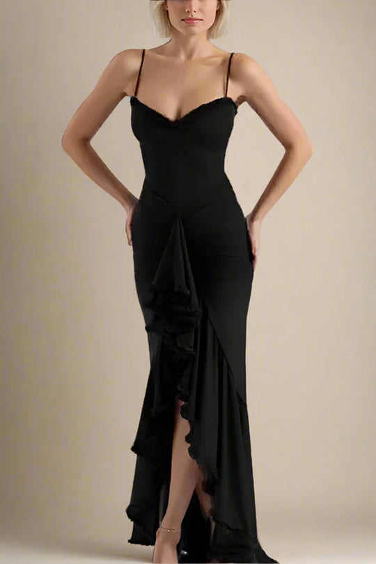 Damen Elegantes Wickelkleid mit Rüschendetails und hohem Schlitz R&B
