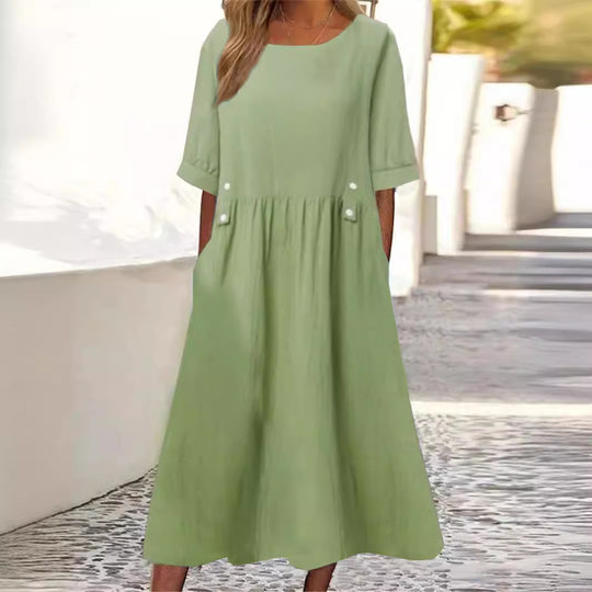 Damen unkompliziertes Sommerkleid mit praktischen Taschen und einem lockeren Schnitt R&B