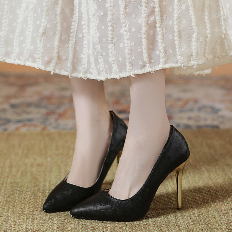 Damen elegante Pumps mit glänzendem Goldabsatz R&B