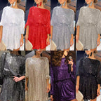 Damen Glamouröses Cocktailkleid mit funkelnden Lurex-Fäden und elastischem Taillengürtel R&B