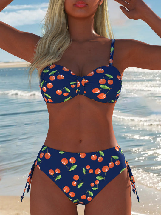 Damen Bikini-Set mit verspieltem Kirschmuster und bequemem Schnitt R&B