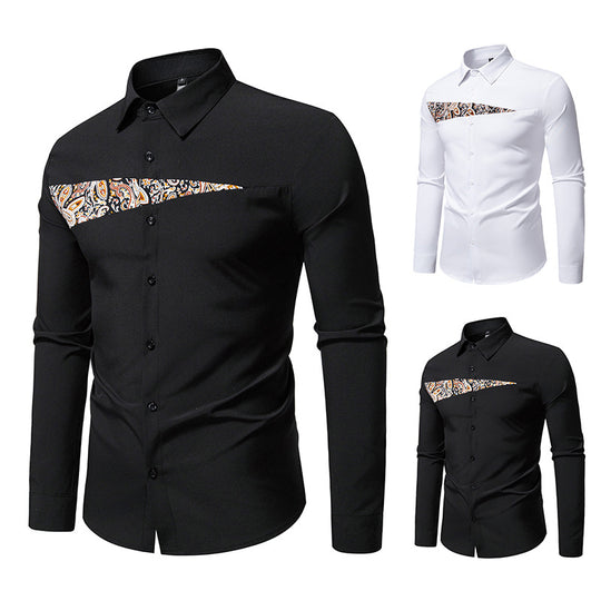 Herren modisches Langarmhemd mit Paisleymuster-Details R&B