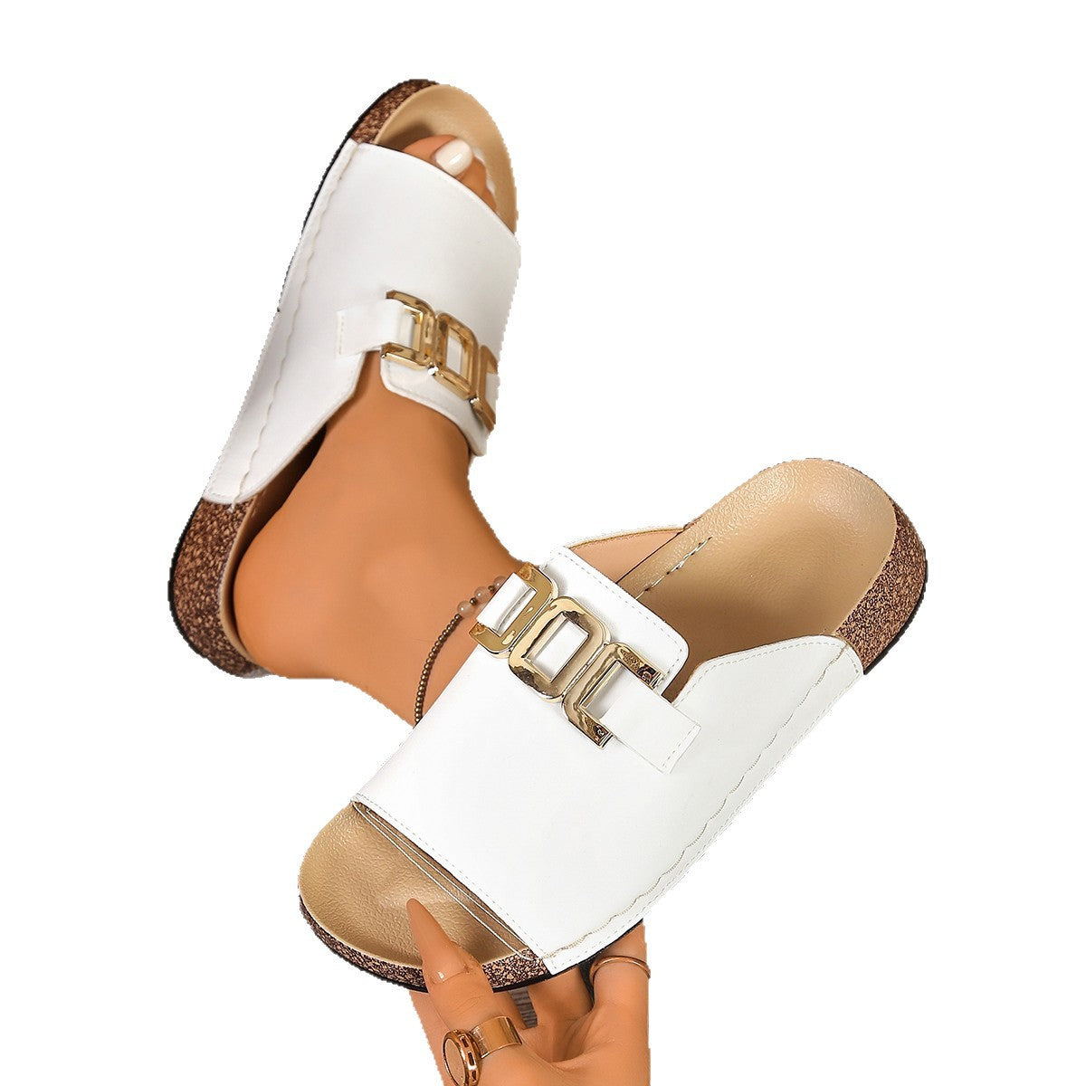 Damen elegante Clogs mit modischer Schnallenapplikation und anatomischem Fußbett R&B