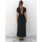 Damen elegante Maxi-Kleid mit raffiniertem Wickeldesign und tiefem V-Ausschnitt R&B