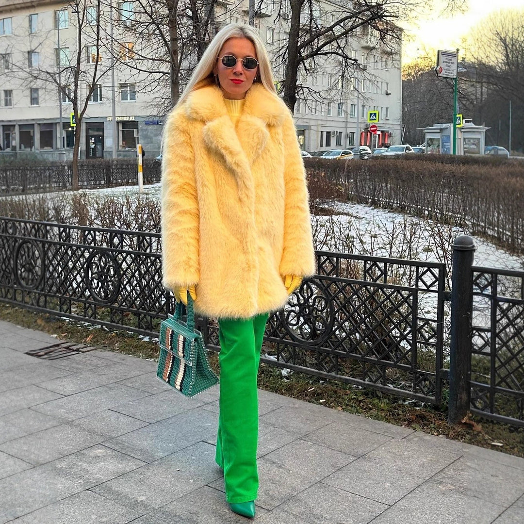 Damen Luxuriöse Kunstfelljacke mit voluminösen Ärmeln R&B