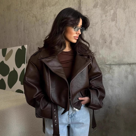 Damen Oversize jacke mit Taillengürtel R&B