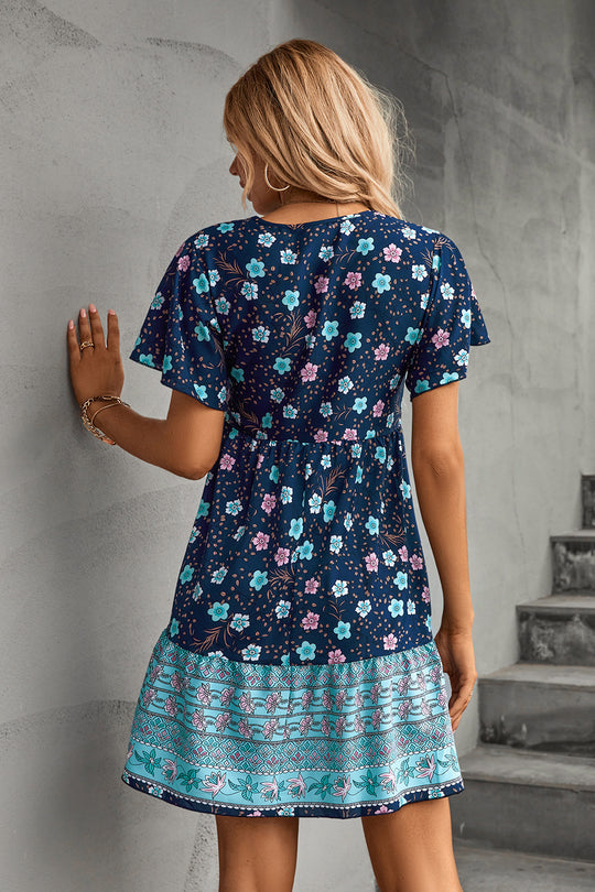 Damen Freizeitkleid mit floralem Vintage-Muster und Knopfdetails R&B