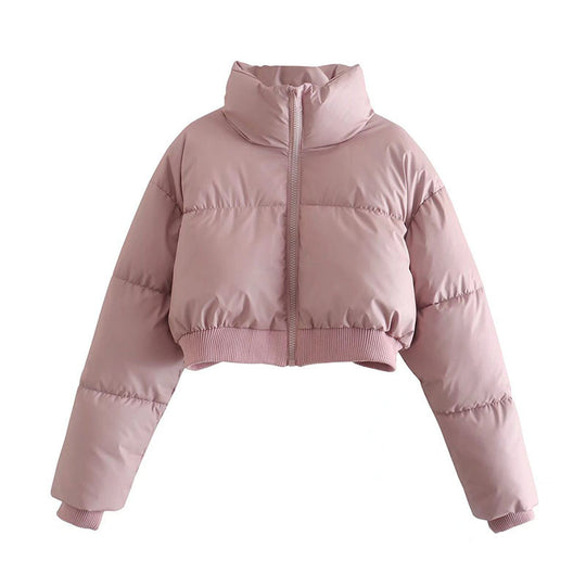 Damen cropped Daunenjacke mit hohem Kragen und elastischem Bund R&B