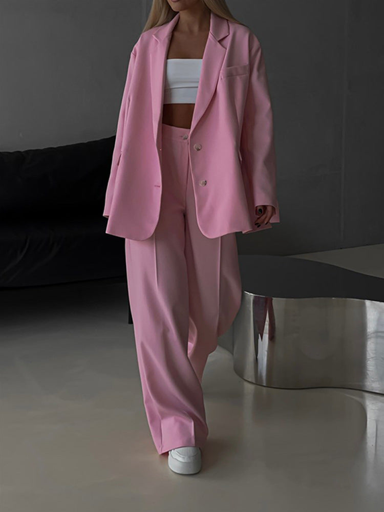 Damen elegantes Zweiteiler-Set mit oversized Blazer und weiter Hose R&B