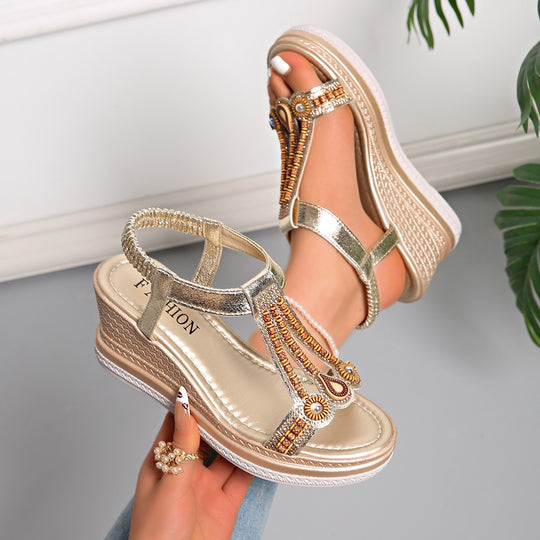 Damen Glamouröse Wedge-Sandalen mit funkelnden Details R&B