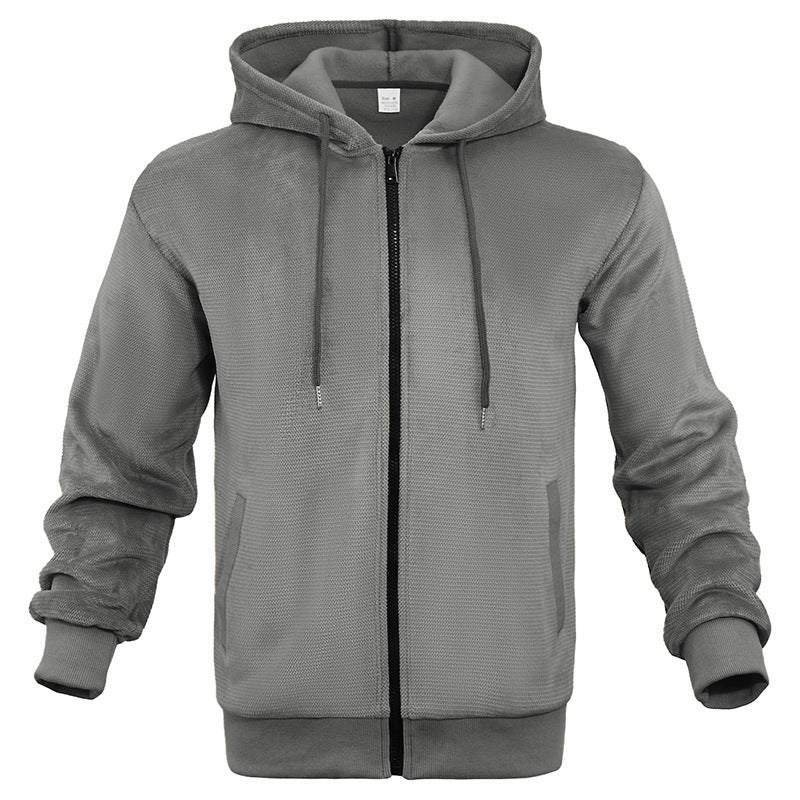 Herren sportliche Kapuzenjacke aus atmungsaktivem Material mit seitlichen Reißverschlusstaschen R&B