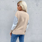 Damen Gemusterter Sweatpullover mit Farbblockdesign und Rundhalsausschnitt R&B