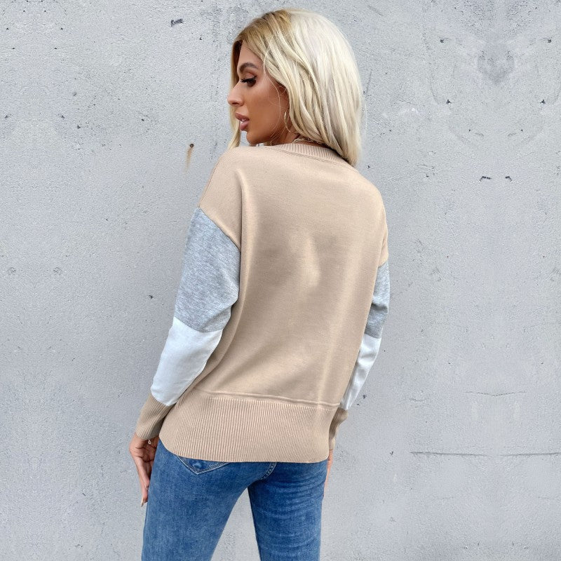 Damen Gemusterter Sweatpullover mit Farbblockdesign und Rundhalsausschnitt R&B