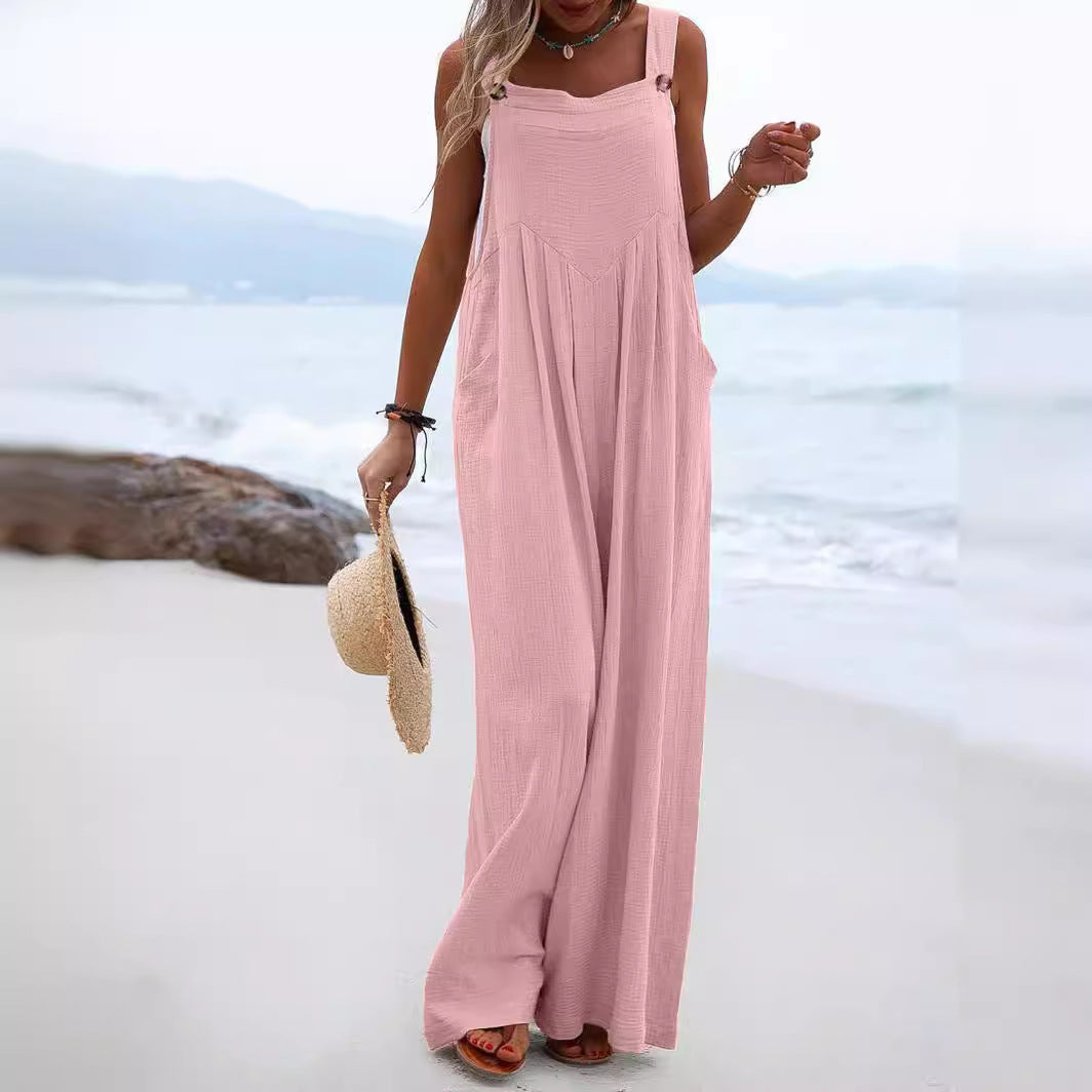 Damen luftiger Jumpsuit mit praktischen Taschen und verstellbaren Trägern R&B