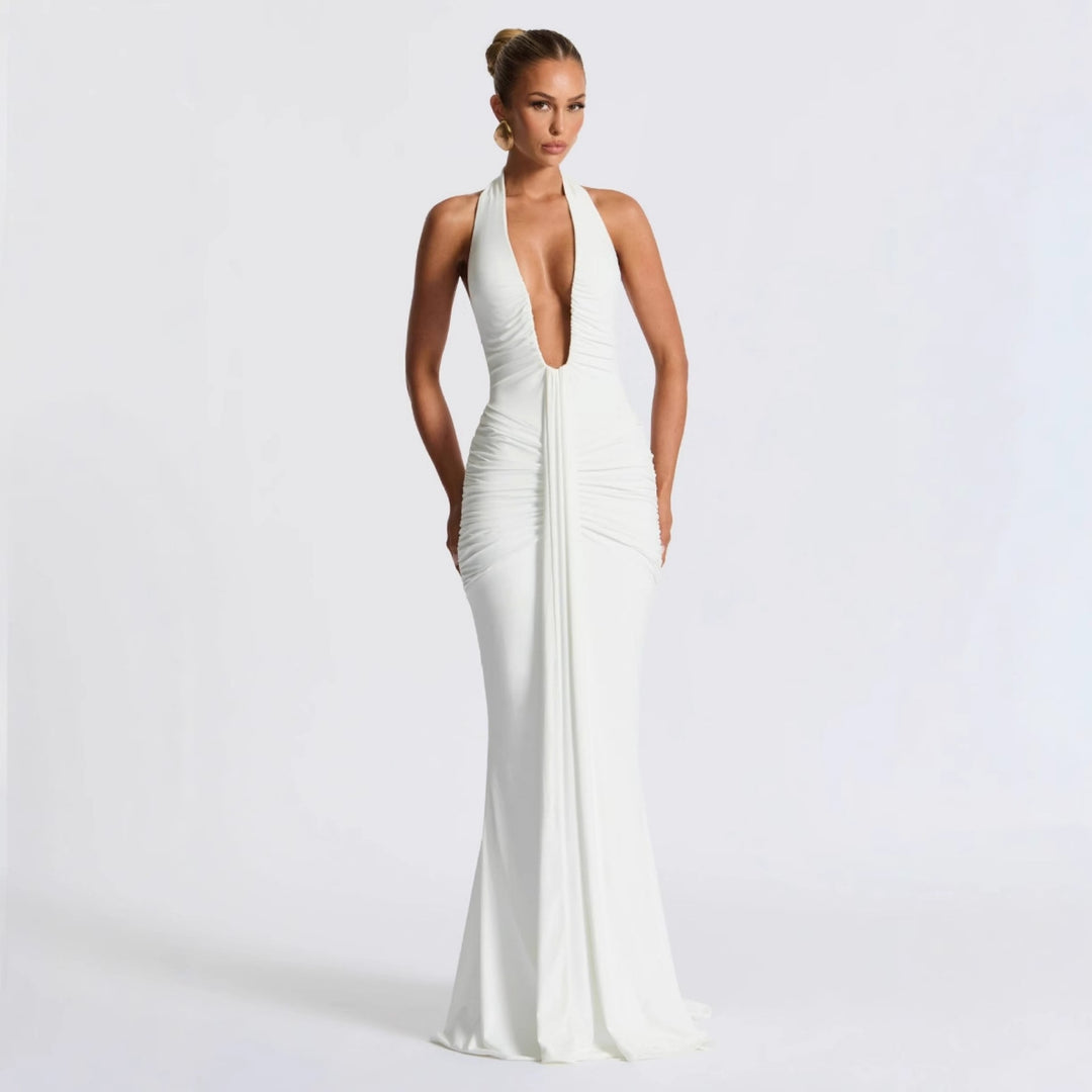 Damen Elegantes Kleid mit tiefem V-Ausschnitt und figurbetontem Schnitt R&B